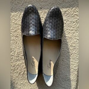 Trotters Navy Woven Leather Slip-On Flats